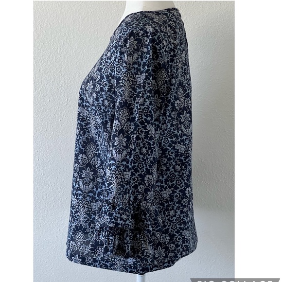 J.CREW  Size 8 Double Ruffle Sleeve Floral Print Top Blue Cotton Blouse - Picture 4 of 10